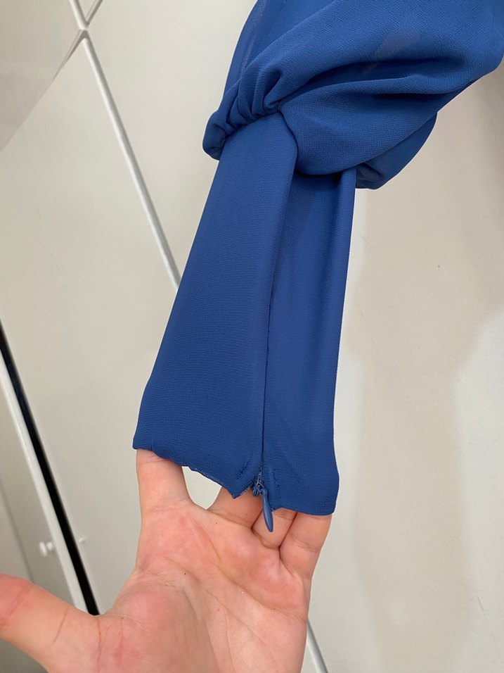 Uzun Mavi İşlemeli Kadın Abiye Elbise - Görsel 5