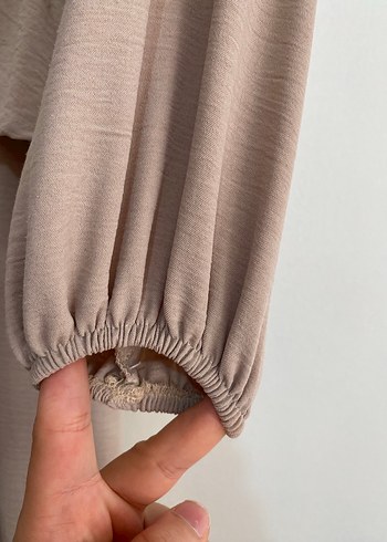 Bej Uzun Kollu Fırfırlı Elbise - Görsel 6