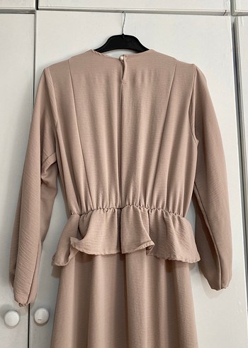 Bej Uzun Kollu Fırfırlı Elbise - Görsel 4