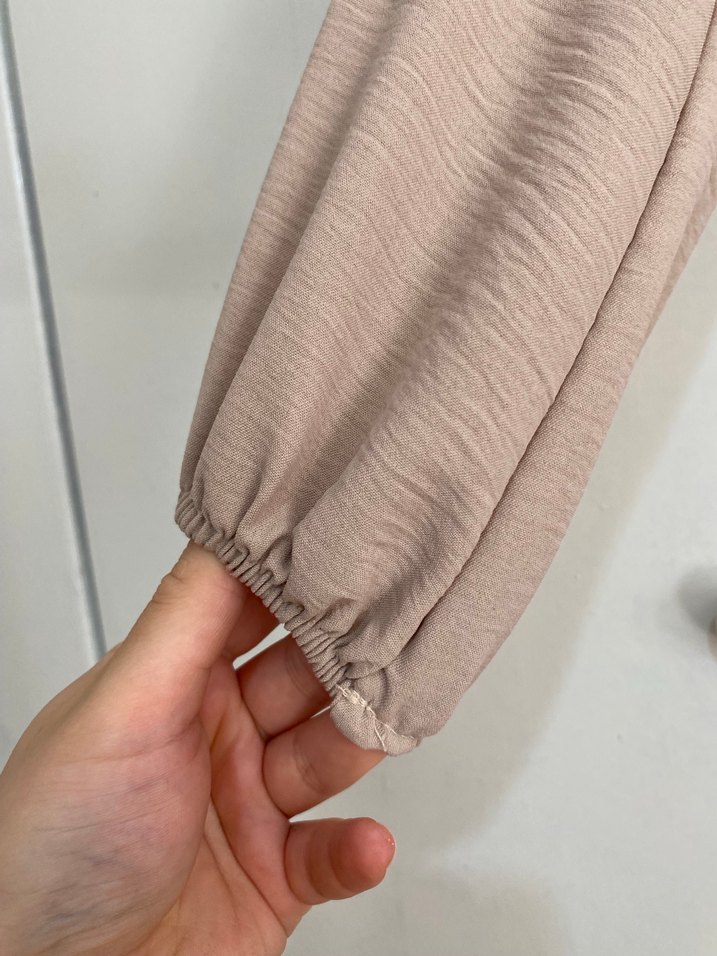 Bej Uzun Kollu Fırfırlı Elbise - Görsel 5