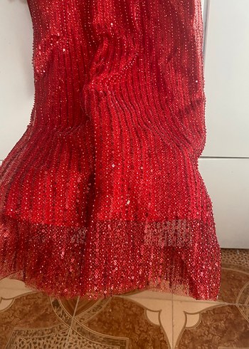 Parlak Kırmızı Uzun Kadın Abiye Elbise - Görsel 5