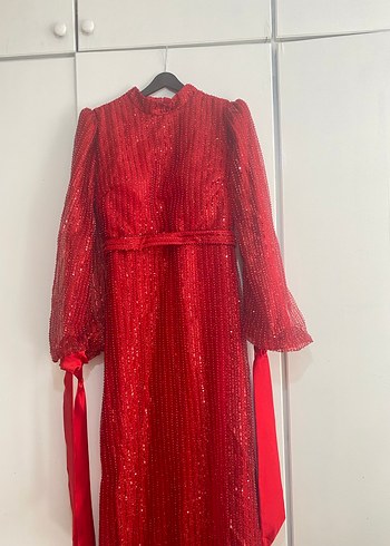 Parlak Kırmızı Uzun Kadın Abiye Elbise - Görsel 2