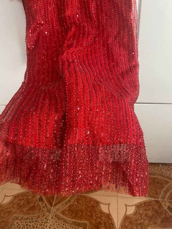 Parlak Kırmızı Uzun Kadın Abiye Elbise - Görsel 5