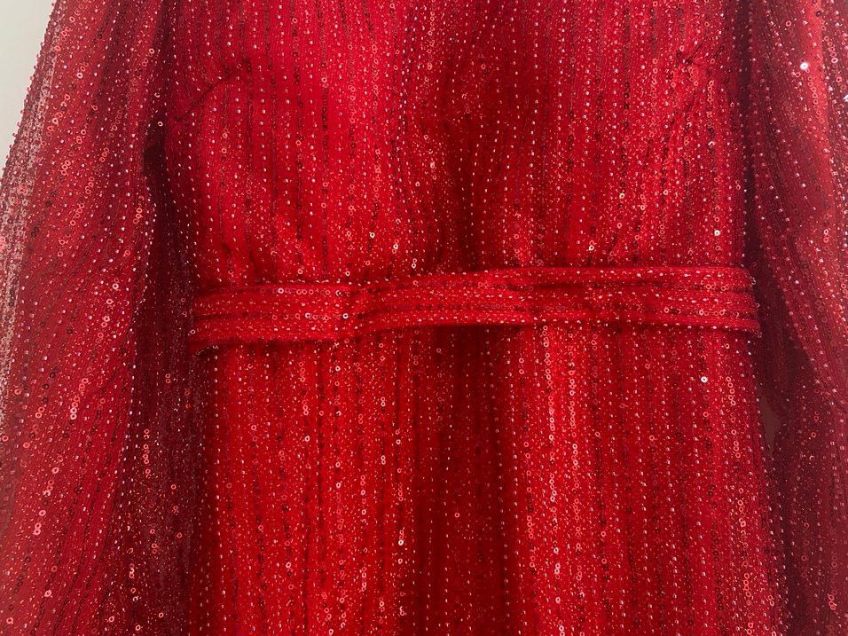 Parlak Kırmızı Uzun Kadın Abiye Elbise - Görsel 4