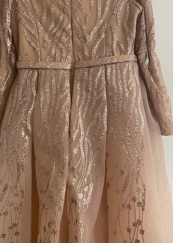 Bej Uzun Kollu Drapeli Abiye Elbise - Görsel 7