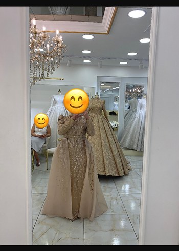 Bej Uzun Kollu Drapeli Abiye Elbise - Görsel 10