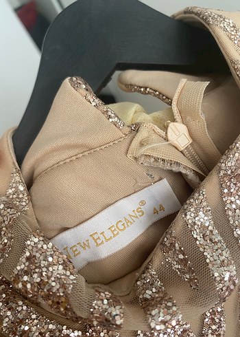 Bej Uzun Kollu Drapeli Abiye Elbise - Görsel 3