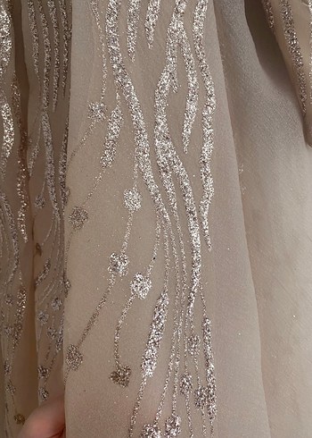 Bej Uzun Kollu Drapeli Abiye Elbise - Görsel 5