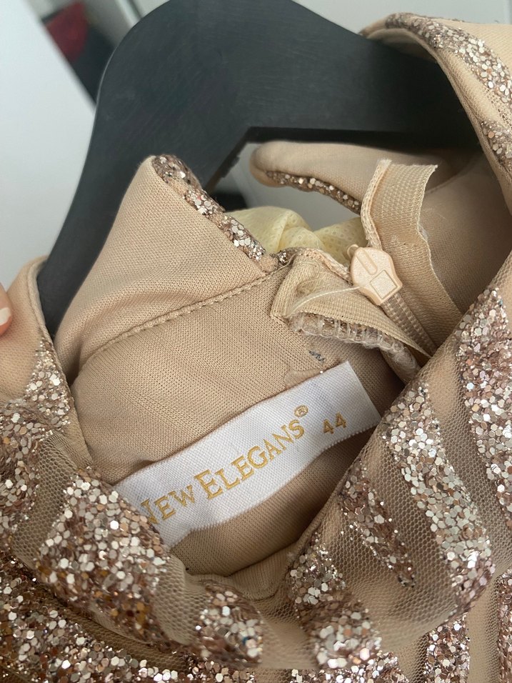 Bej Uzun Kollu Drapeli Abiye Elbise - Görsel 3