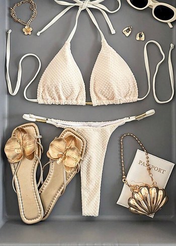 Beyaz Mini Bohem Straplez Bikini - Görsel 2