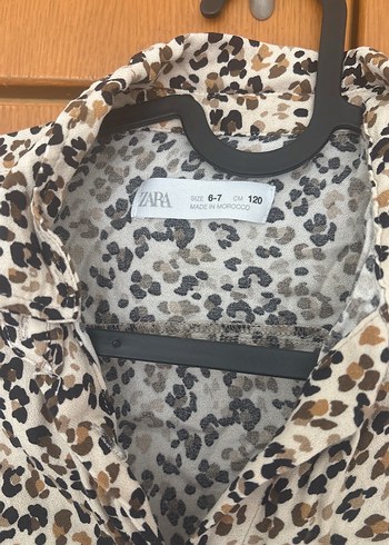 Zara Marka Leopar Desenli Kız Çocuk Crop Gömlek - Görsel 2