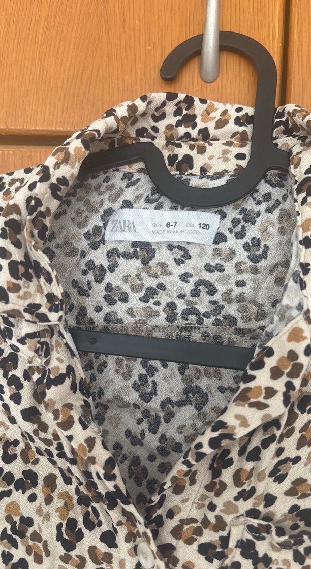 Zara Marka Leopar Desenli Kız Çocuk Crop Gömlek - Görsel 2
