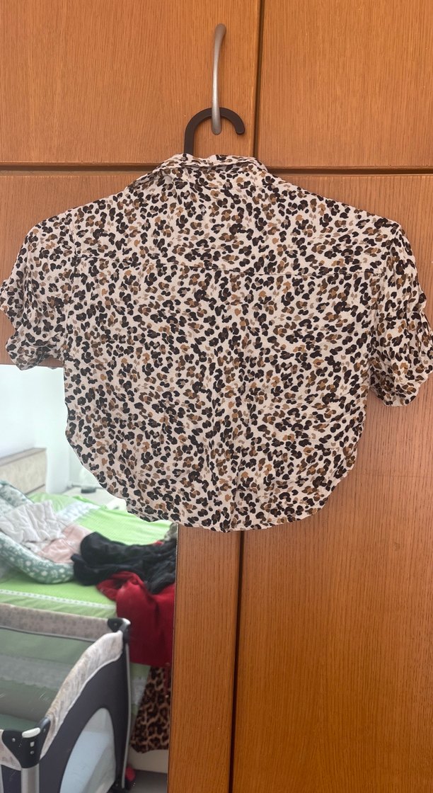 Zara Marka Leopar Desenli Kız Çocuk Crop Gömlek - Görsel 3