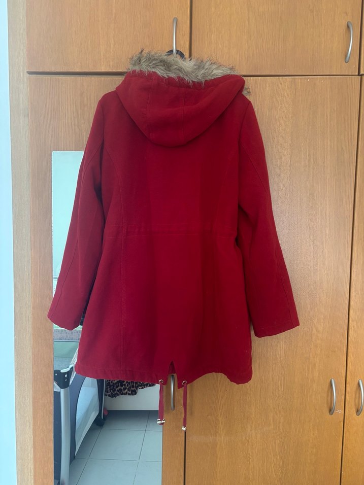 Bordo Kürklü Midi Kadın Ceket - Görsel 3