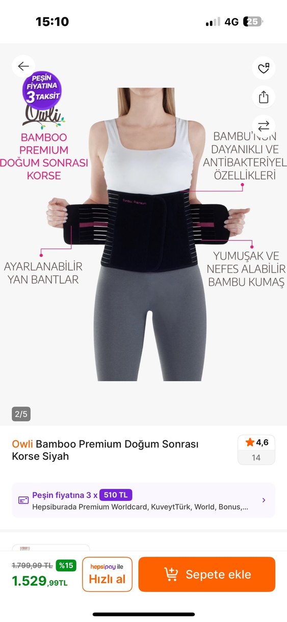Owli Bamboo Premium Siyah Doğum Sonrası Korse - Görsel 2