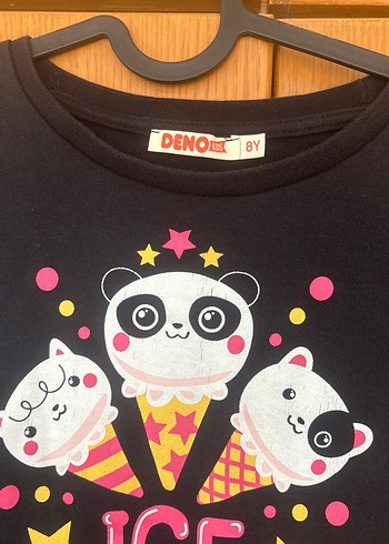 Denokids Kız Çocuk Panda Baskılı Kısa Kollu Elbise