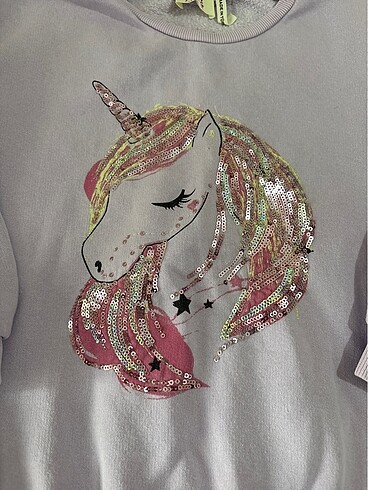 Kız çocuk unicorn pullu sweatshirt - Görsel 2