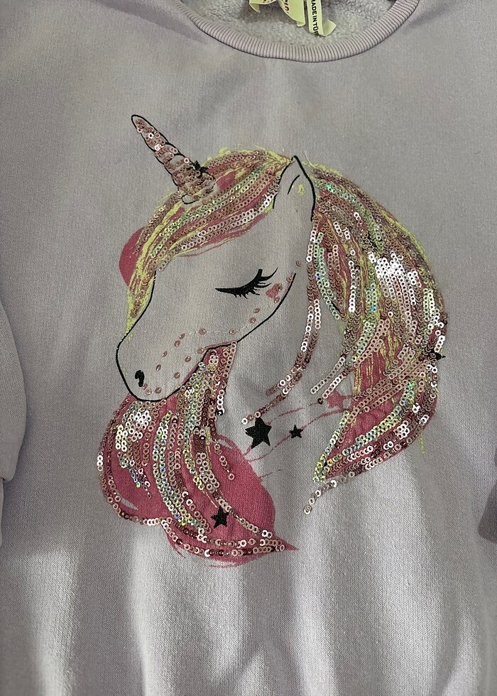 Kız çocuk unicorn pullu sweatshirt - Görsel 2