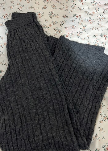 Diğer Antrasit Gri Kalin Orgu Triko Flare Pantolon
