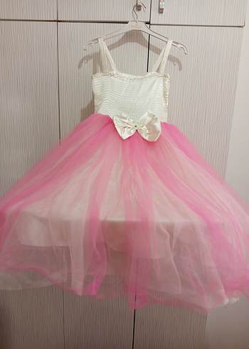 Kız Çocuk Pembe Dantel Detaylı elbise - Görsel 3