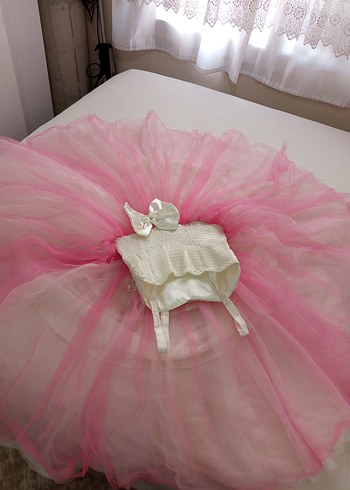 Kız Çocuk Pembe Dantel Detaylı elbise - Görsel 6