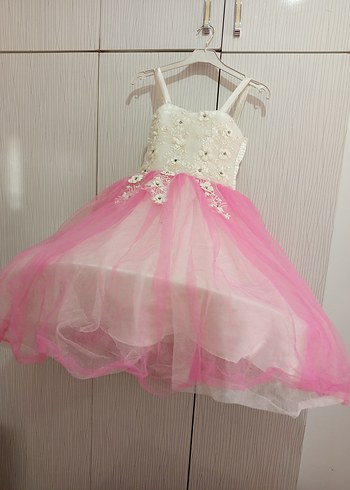 Kız Çocuk Pembe Dantel Detaylı elbise - Görsel 2