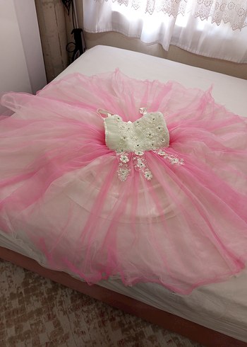 Kız Çocuk Pembe Dantel Detaylı elbise - Görsel 5