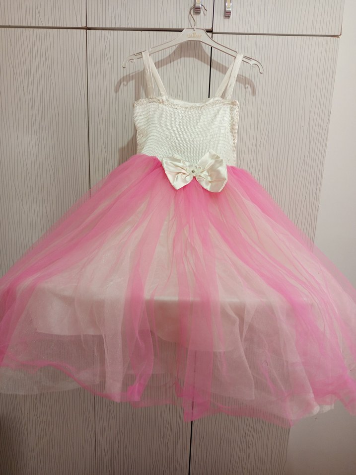 Kız Çocuk Pembe Dantel Detaylı elbise - Görsel 3