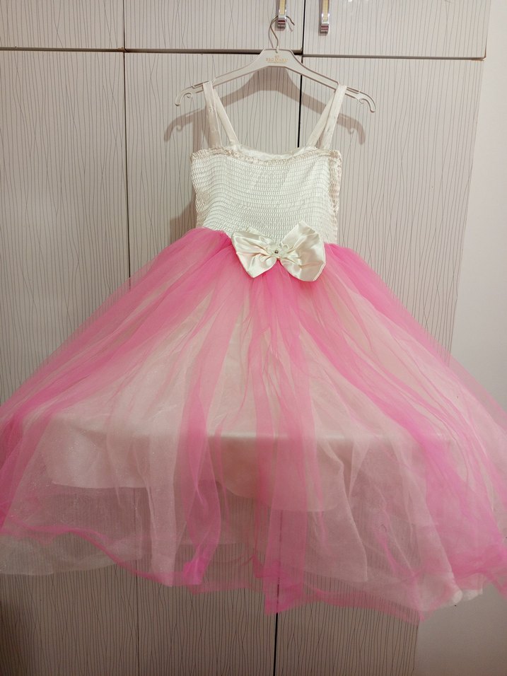 Kız Çocuk Pembe Dantel Detaylı elbise - Görsel 4