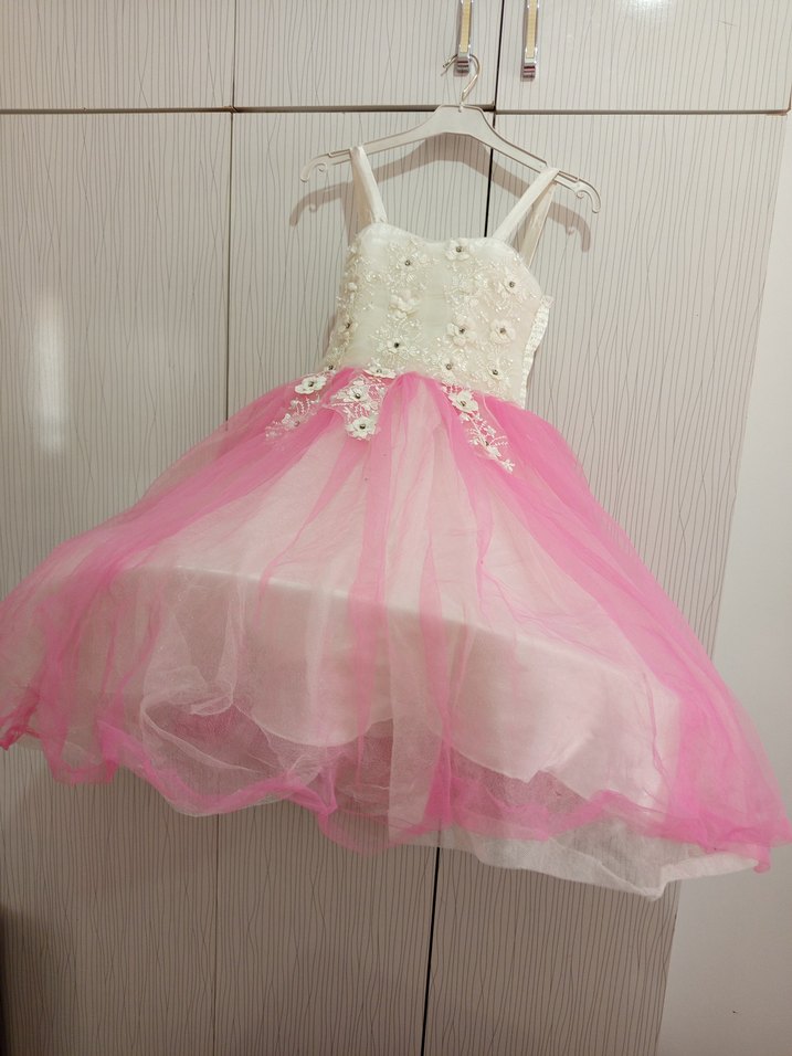 Kız Çocuk Pembe Dantel Detaylı elbise - Görsel 2