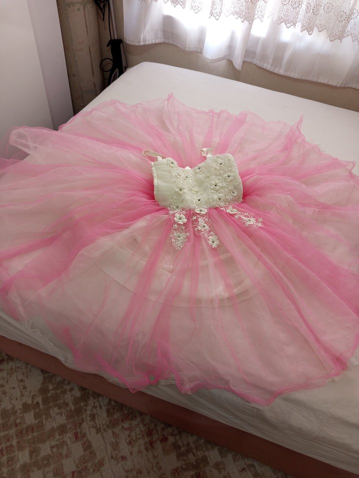 Kız Çocuk Pembe Dantel Detaylı elbise - Görsel 5