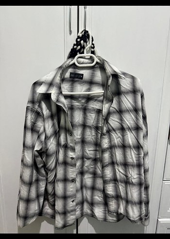 Gri Bağlama Desenli Düğmeli erkek Gömlek - Görsel 2