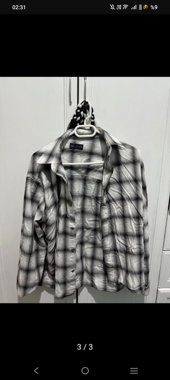 Gri Bağlama Desenli Düğmeli erkek Gömlek - Görsel 2