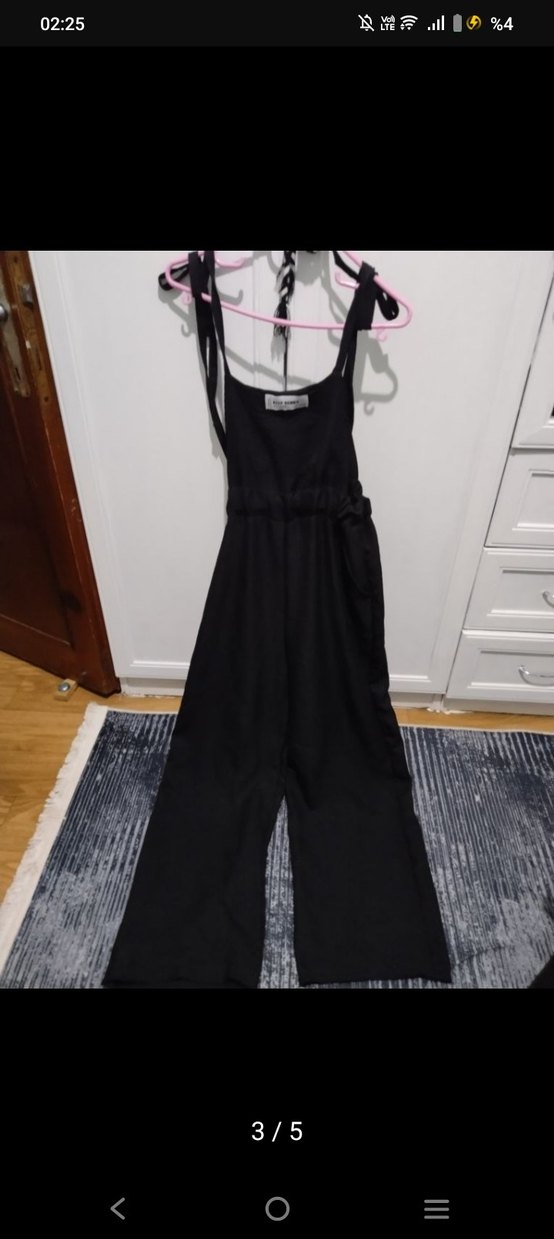 Kadın Siyah Uzun Askılı Tulum - Görsel 3