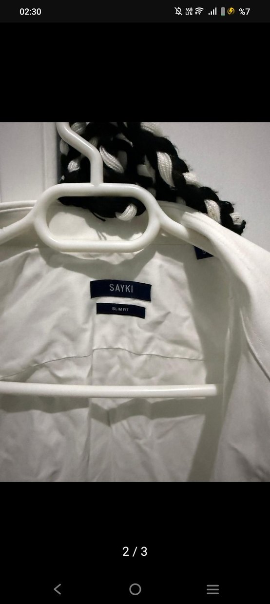 Beyaz Keten Erkek Gömlek, Uzun Kollu, Düğmeli - Görsel 2