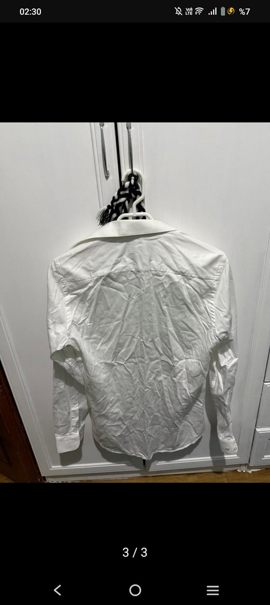 Beyaz Keten Erkek Gömlek, Uzun Kollu, Düğmeli - Görsel 3