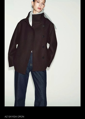 Kahverengi Düğmeli Kadın Denim Kaban - Görsel 2