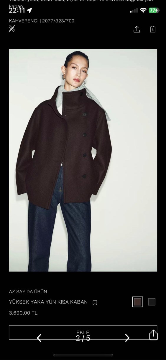 Kahverengi Düğmeli Kadın Denim Kaban - Görsel 2