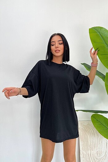 siyah unisex düz oversize T-shirt