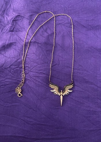 Uzun Zincirli Altın Renk Kanatlı Kolye - Görsel 2