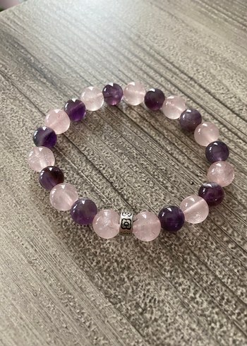 Ametist ve Pembe Kuvars Doğal taş Bileklik - Görsel 2