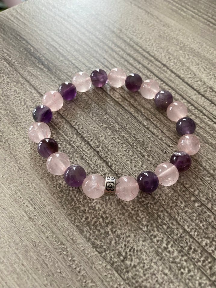 Ametist ve Pembe Kuvars Doğal taş Bileklik - Görsel 2
