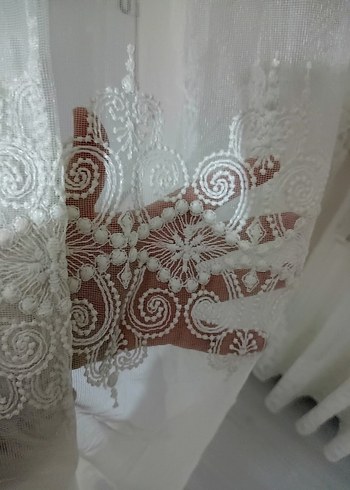 Nakışlı Beyaz Tül Perde - Görsel 6
