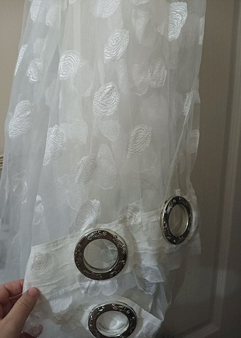 Gri halkalı beyaz modern perde - Görsel 2