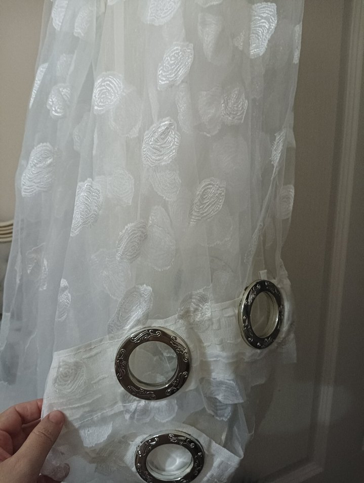 Gri halkalı beyaz modern perde - Görsel 2