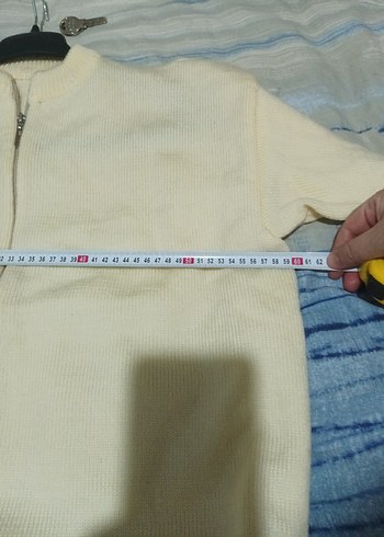 Beyaz Fermuarlı Erkek Sweatshirt el örgüsü - Görsel 4