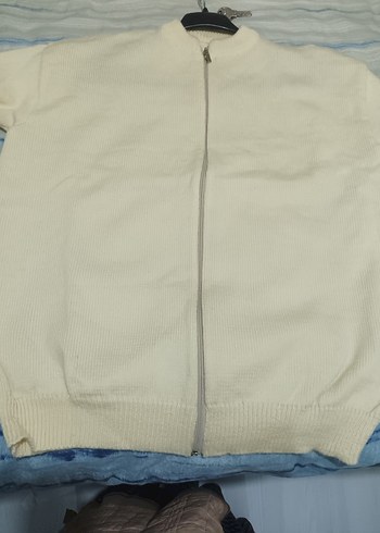 Beyaz Fermuarlı Erkek Sweatshirt el örgüsü - Görsel 2