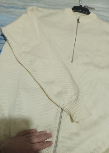 Beyaz Fermuarlı Erkek Sweatshirt el örgüsü - Görsel 3