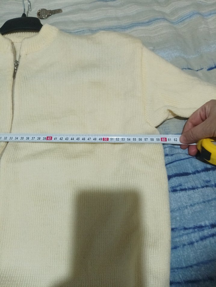 Beyaz Fermuarlı Erkek Sweatshirt el örgüsü - Görsel 4