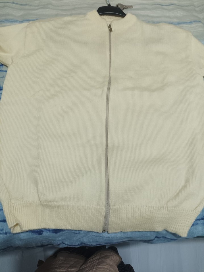 Beyaz Fermuarlı Erkek Sweatshirt el örgüsü - Görsel 2